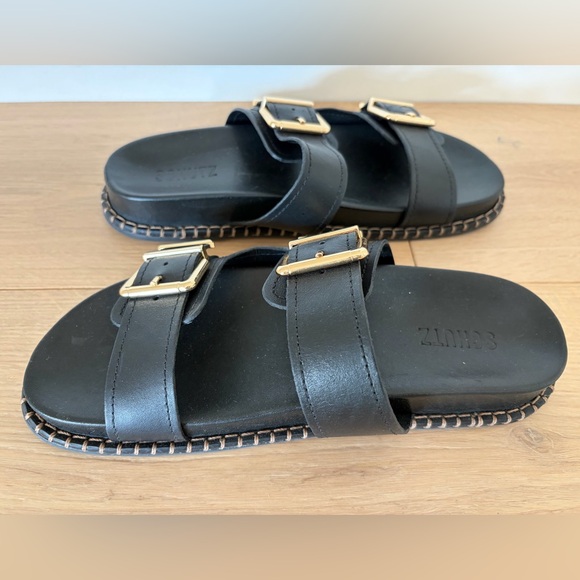 SCHUTZ Naomi Sporty Women's Slide Sandal in Black and Gold | US 8.5 - Picture 2 of 5